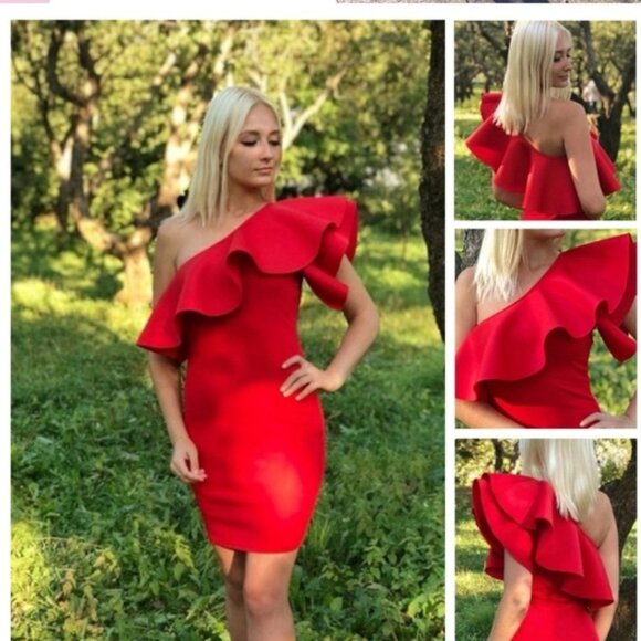 Ruffle Off the Shoulder Bodycon Mini Dress - Picture 2 of 7